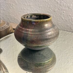 Handcrafted Iridescent Raku Pottery Vase - Multicolor